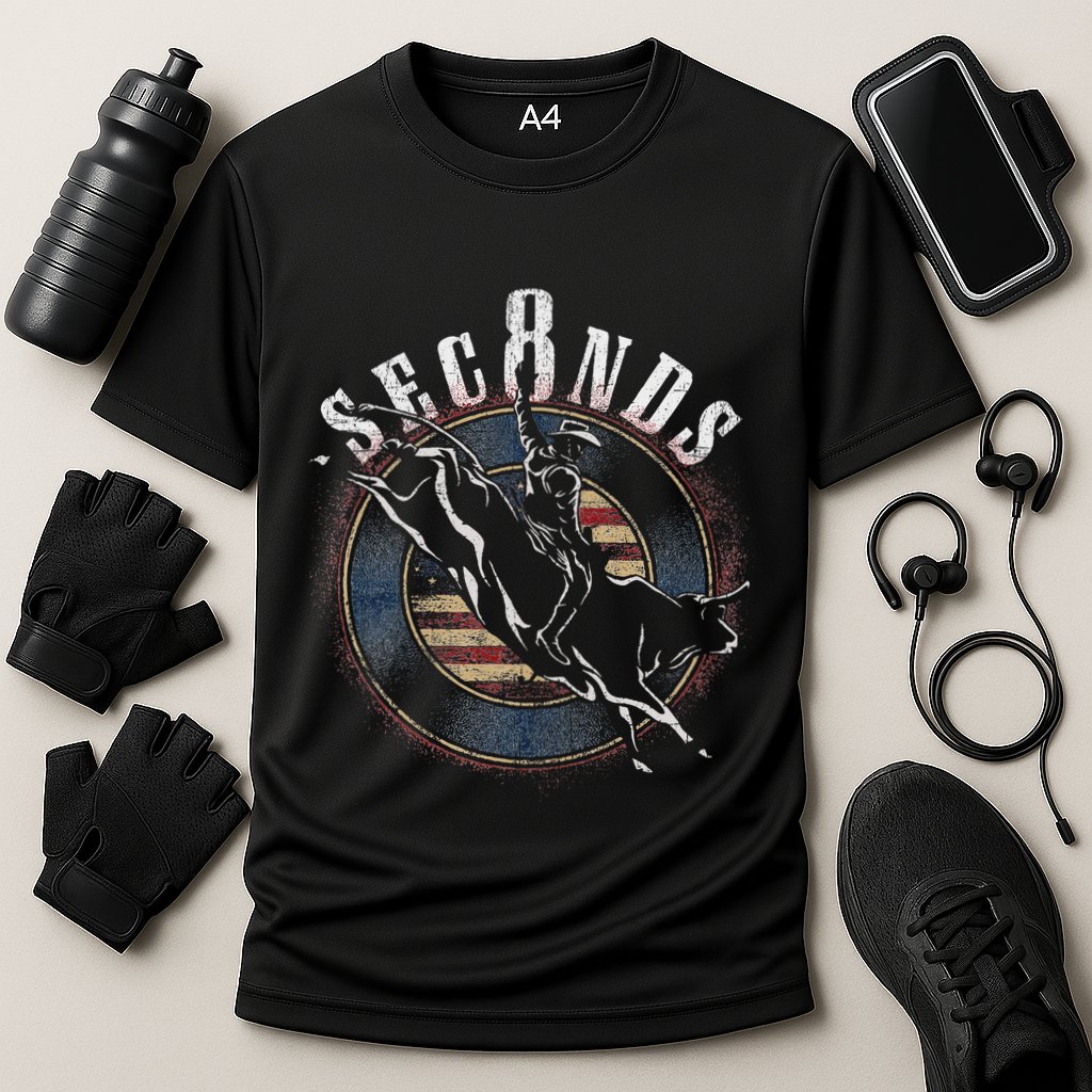 Cowboy Bull Riding Eight Seconds Rider Usa Flag Cooling Performance Crew T-Shirt