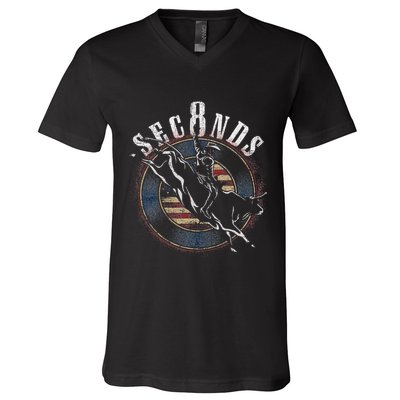 Cowboy Bull Riding Eight Seconds Rider Usa Flag V-Neck T-Shirt