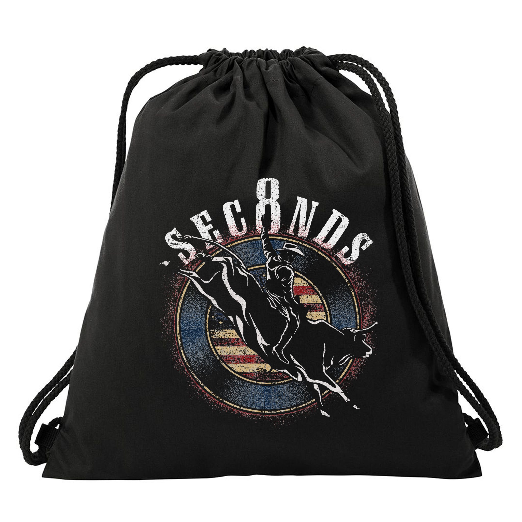 Cowboy Bull Riding Eight Seconds Rider Usa Flag Drawstring Bag