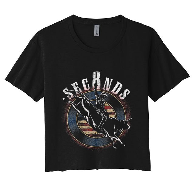 Cowboy Bull Riding Eight Seconds Rider Usa Flag Crop Top