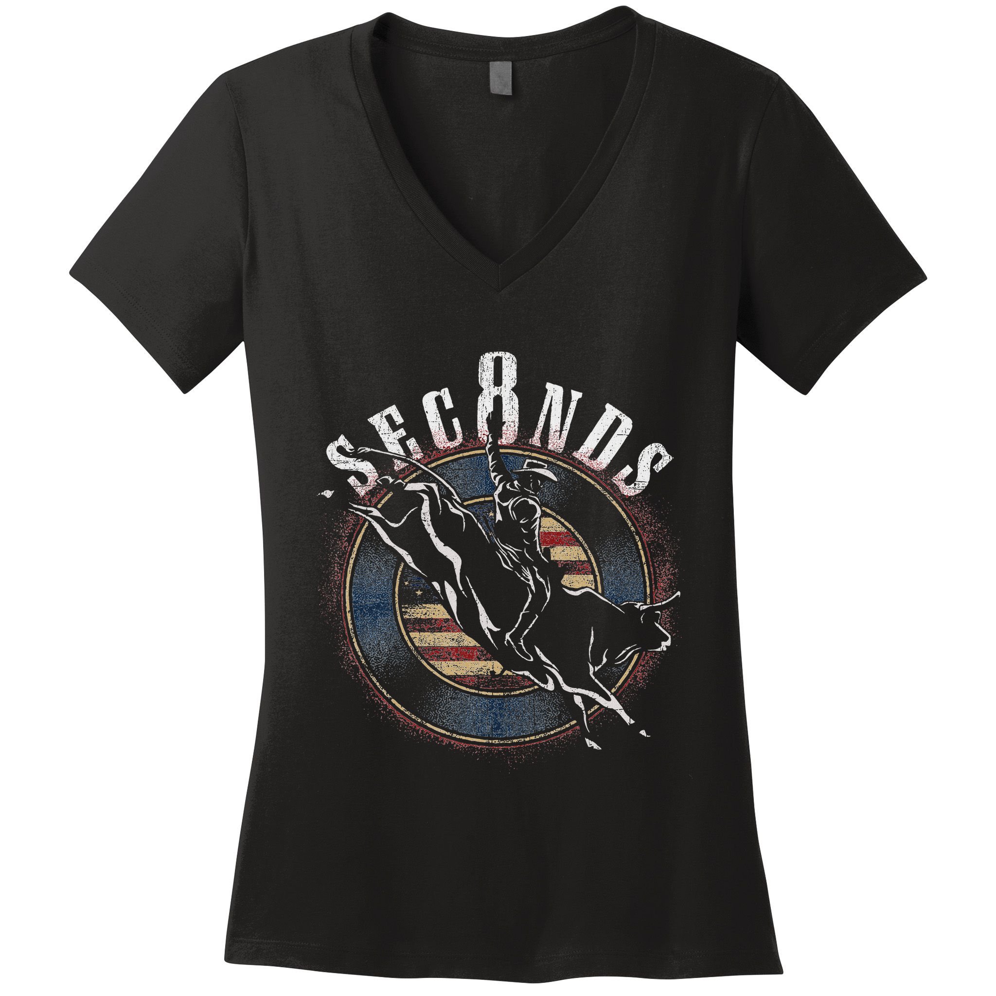 Cowboy Bull Riding Eight Seconds Rider Usa Flag Women's V-Neck T-Shirt