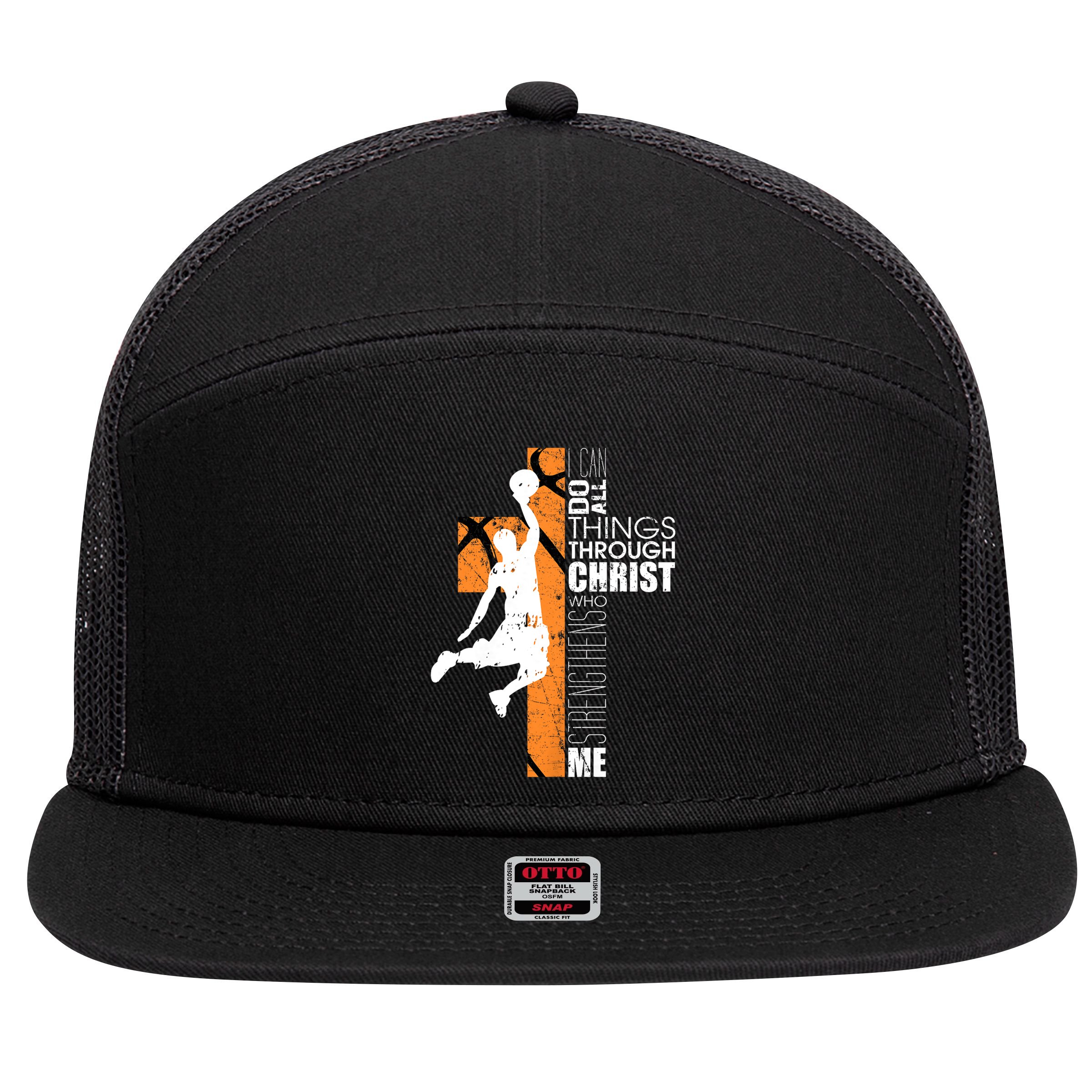Christian Basketball Religious Bible Verse Philippians 4:13 7 Panel Mesh Trucker Snapback Hat