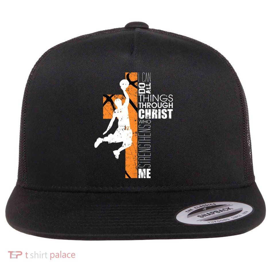 Christian Basketball Religious Bible Verse Philippians 4:13 Flat Bill Trucker Hat
