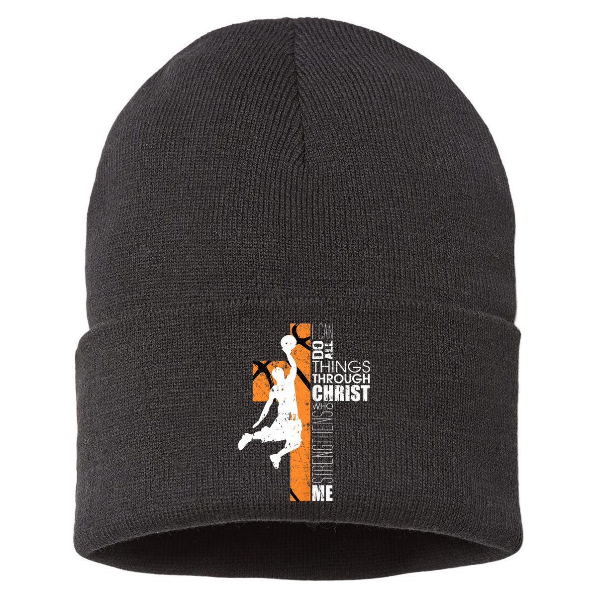 Christian Basketball Religious Bible Verse Philippians 4:13 Sustainable Knit Beanie