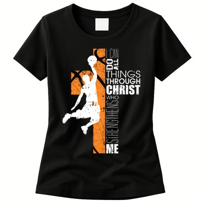 Christian Basketball Religious Bible Verse Philippians 4:13 Womens T-Shirt
