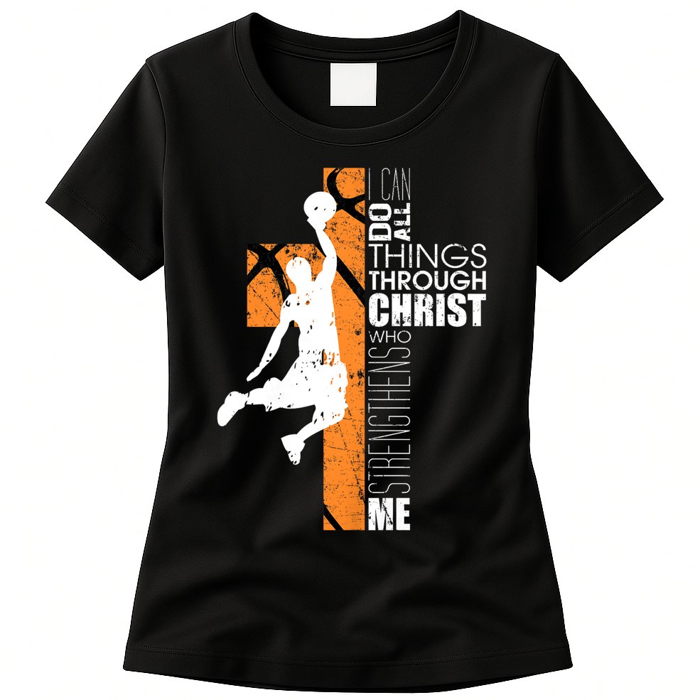 Christian Basketball Religious Bible Verse Philippians 4:13 Womens T-Shirt