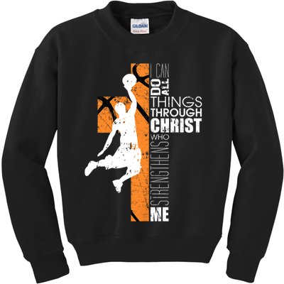 Christian Basketball Religious Bible Verse Philippians 4:13 Kids Sweatshirt