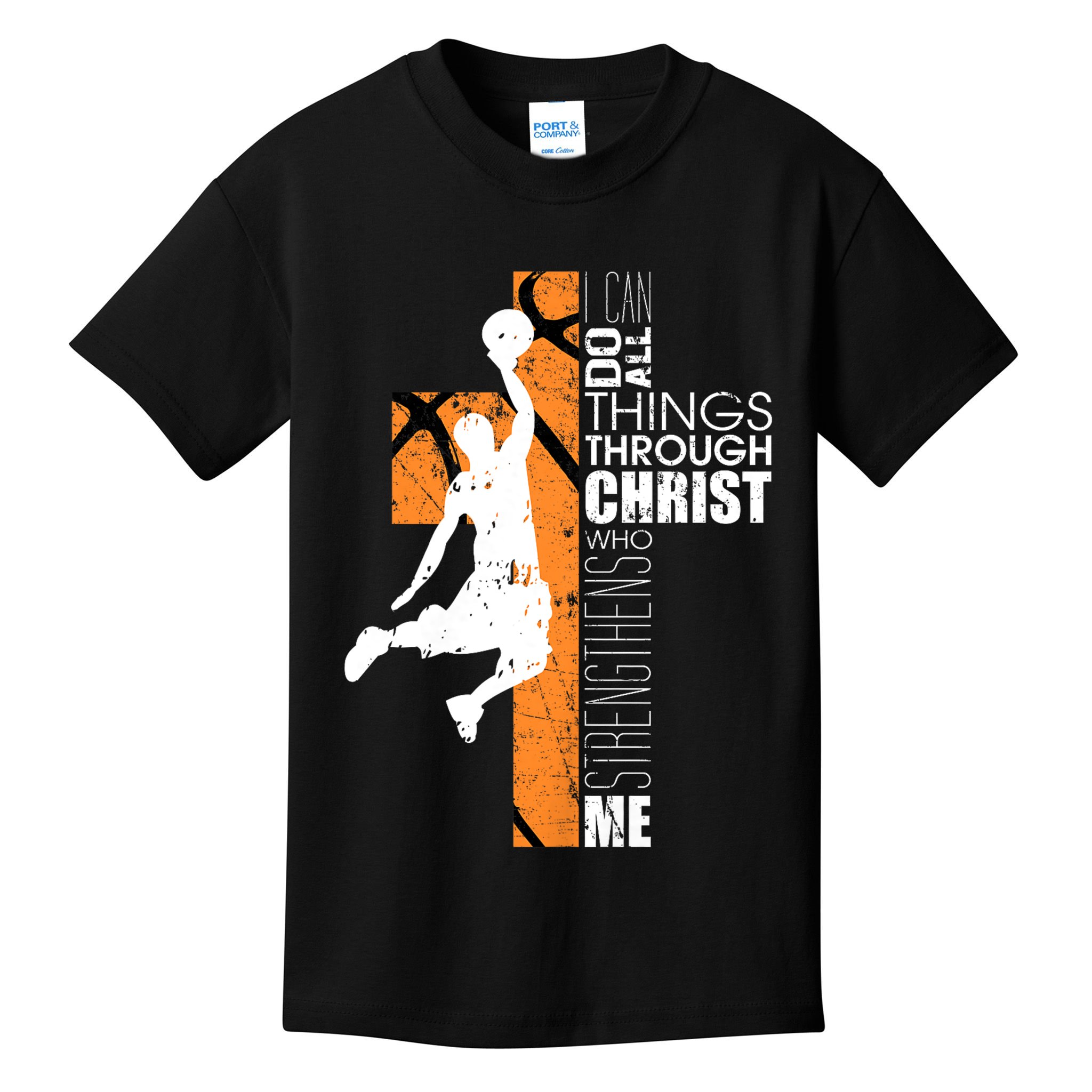 Christian Basketball Religious Bible Verse Philippians 4:13 Kids T-Shirt