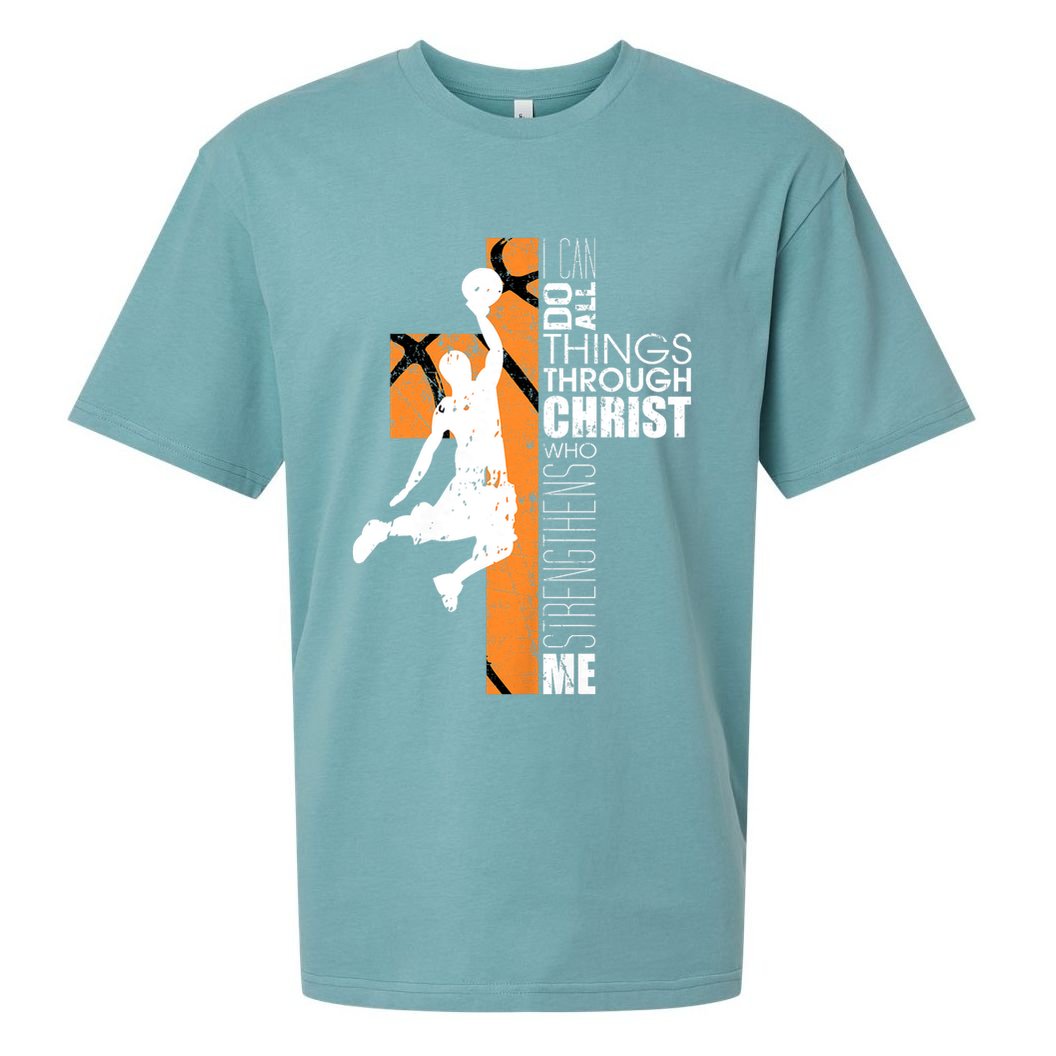 Christian Basketball Religious Bible Verse Philippians 4:13 Sueded Cloud Jersey T-Shirt