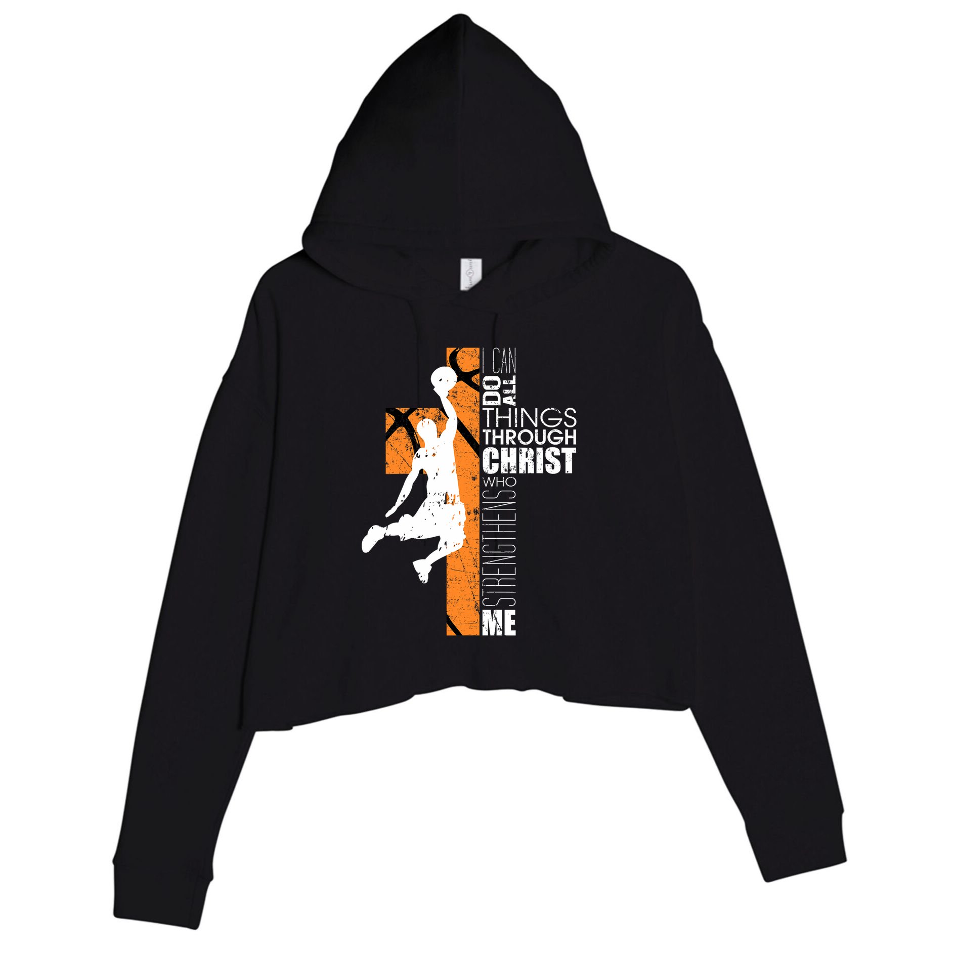 Christian Basketball Religious Bible Verse Philippians 413 Crop Fleece Hoodie