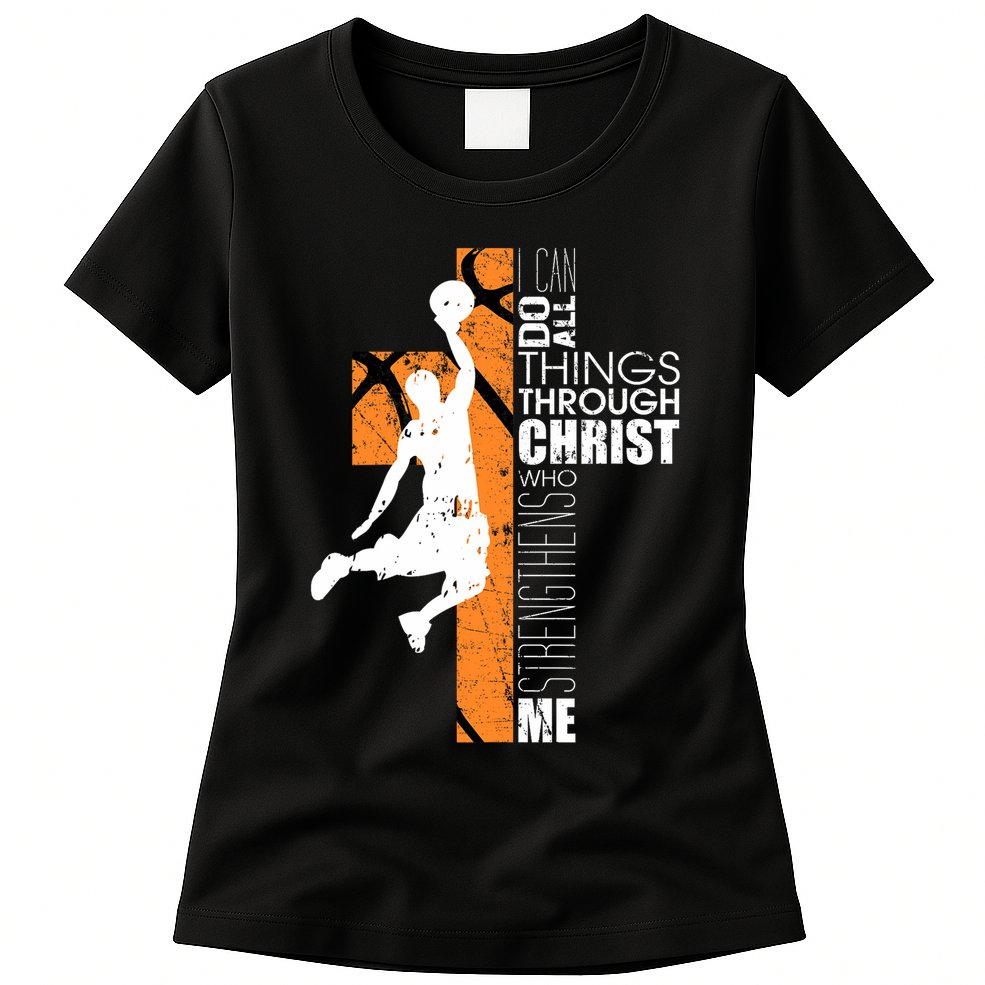 Christian Basketball Religious Bible Verse Philippians 413 Womens T-Shirt
