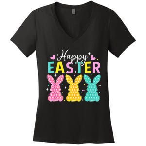 Cute Bunny Rabbit Eggs Hunting Happy Easter Women's V-Neck T-Shirt