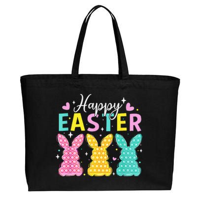 Cute Bunny Rabbit Eggs Hunting Happy Easter Cotton Canvas Jumbo Tote