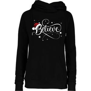 Christmas Believe Santa Claus Believe Christmas Womens Funnel Neck Pullover Hood