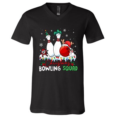 Christmas Bowling Squad Funny Bowling Lover Santa Claus Snowman V-Neck T-Shirt