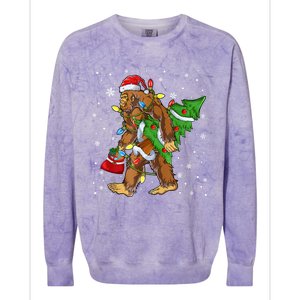 Christmas Bigfoot Santa Hat Tree Lights Xmas Sasquatch Funn Colorblast Crewneck Sweatshirt