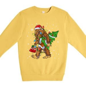 Christmas Bigfoot Santa Hat Tree Lights Xmas Sasquatch Funn Premium Crewneck Sweatshirt