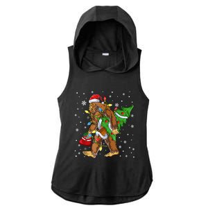 Christmas Bigfoot Santa Hat Tree Lights Xmas Sasquatch Funn Ladies PosiCharge Tri-Blend Wicking Draft Hoodie Tank