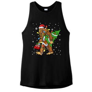 Christmas Bigfoot Santa Hat Tree Lights Xmas Sasquatch Funn Ladies PosiCharge Tri-Blend Wicking Tank