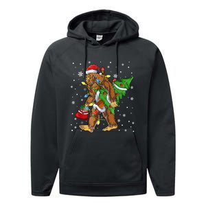 Christmas Bigfoot Santa Hat Tree Lights Xmas Sasquatch Funn Performance Fleece Hoodie