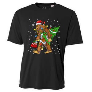 Christmas Bigfoot Santa Hat Tree Lights Xmas Sasquatch Funn Cooling Performance Crew T-Shirt