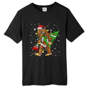 Christmas Bigfoot Santa Hat Tree Lights Xmas Sasquatch Funn Tall Fusion ChromaSoft Performance T-Shirt