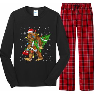 Christmas Bigfoot Santa Hat Tree Lights Xmas Sasquatch Funn Long Sleeve Pajama Set