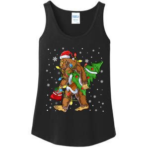 Christmas Bigfoot Santa Hat Tree Lights Xmas Sasquatch Funn Ladies Essential Tank