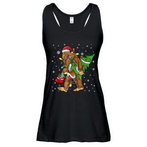 Christmas Bigfoot Santa Hat Tree Lights Xmas Sasquatch Funn Ladies Essential Flowy Tank