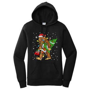 Christmas Bigfoot Santa Hat Tree Lights Xmas Sasquatch Funn Women's Pullover Hoodie