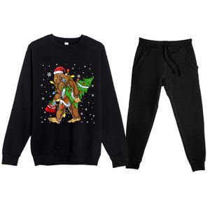 Christmas Bigfoot Santa Hat Tree Lights Xmas Sasquatch Funn Premium Crewneck Sweatsuit Set