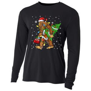 Christmas Bigfoot Santa Hat Tree Lights Xmas Sasquatch Funn Cooling Performance Long Sleeve Crew