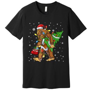 Christmas Bigfoot Santa Hat Tree Lights Xmas Sasquatch Funn Premium T-Shirt