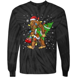 Christmas Bigfoot Santa Hat Tree Lights Xmas Sasquatch Funn Tie-Dye Long Sleeve Shirt