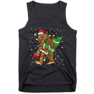 Christmas Bigfoot Santa Hat Tree Lights Xmas Sasquatch Funn Tank Top