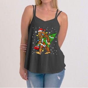 Christmas Bigfoot Santa Hat Tree Lights Xmas Sasquatch Funn Women's Strappy Tank