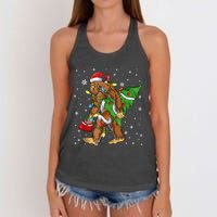 Christmas Bigfoot Santa Hat Tree Lights Xmas Sasquatch Funn Women's Knotted Racerback Tank