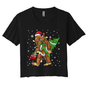 Christmas Bigfoot Santa Hat Tree Lights Xmas Sasquatch Funn Women's Crop Top Tee