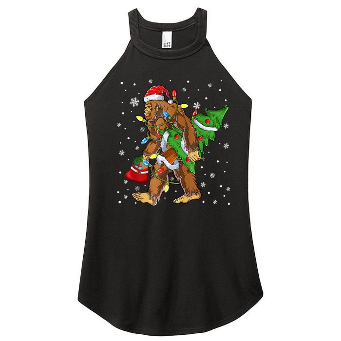 Christmas Bigfoot Santa Hat Tree Lights Xmas Sasquatch Funn Women's Perfect Tri Rocker Tank