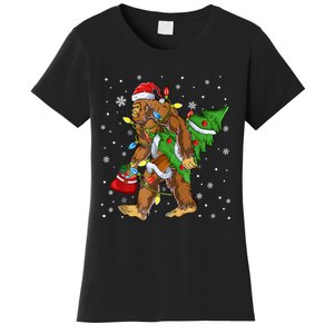 Christmas Bigfoot Santa Hat Tree Lights Xmas Sasquatch Funn Women's T-Shirt