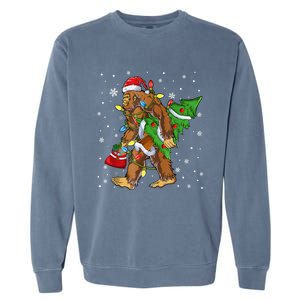 Christmas Bigfoot Santa Hat Tree Lights Xmas Sasquatch Funn Garment-Dyed Sweatshirt