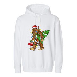 Christmas Bigfoot Santa Hat Tree Lights Xmas Sasquatch Funn Garment-Dyed Fleece Hoodie