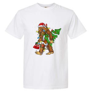 Christmas Bigfoot Santa Hat Tree Lights Xmas Sasquatch Funn Garment-Dyed Heavyweight T-Shirt