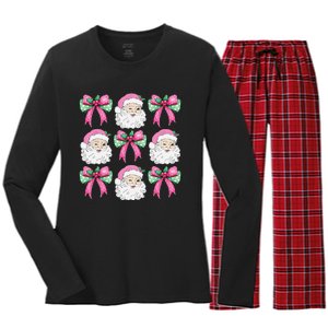 Coquette Bow Santa Claus Merry Christmas Women Xmas Pajamas Women's Long Sleeve Flannel Pajama Set 