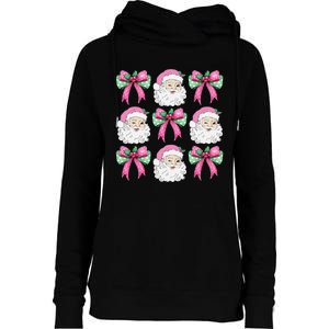 Coquette Bow Santa Claus Merry Christmas Women Xmas Pajamas Womens Funnel Neck Pullover Hood