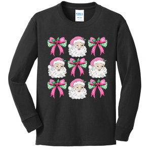 Coquette Bow Santa Claus Merry Christmas Women Xmas Pajamas Kids Long Sleeve Shirt