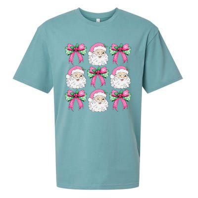 Coquette Bow Santa Claus Merry Christmas Women Xmas Pajamas Sueded Cloud Jersey T-Shirt