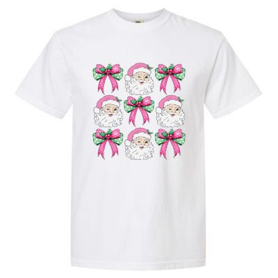 Coquette Bow Santa Claus Merry Christmas Women Xmas Pajamas Garment-Dyed Heavyweight T-Shirt