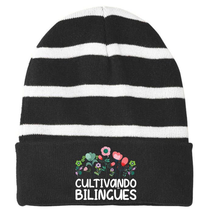 Cultivando Bilinges Spanish Teacher Spanish Teaching Striped Beanie with Solid Band