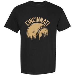 Cincinnati Baseball Skyline Ohio Player Coach Fan Garment-Dyed Heavyweight T-Shirt